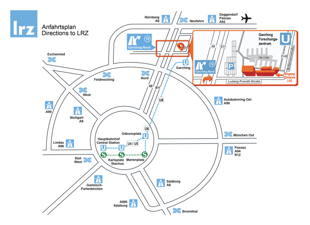 Map with driving directions to LRZ Garching